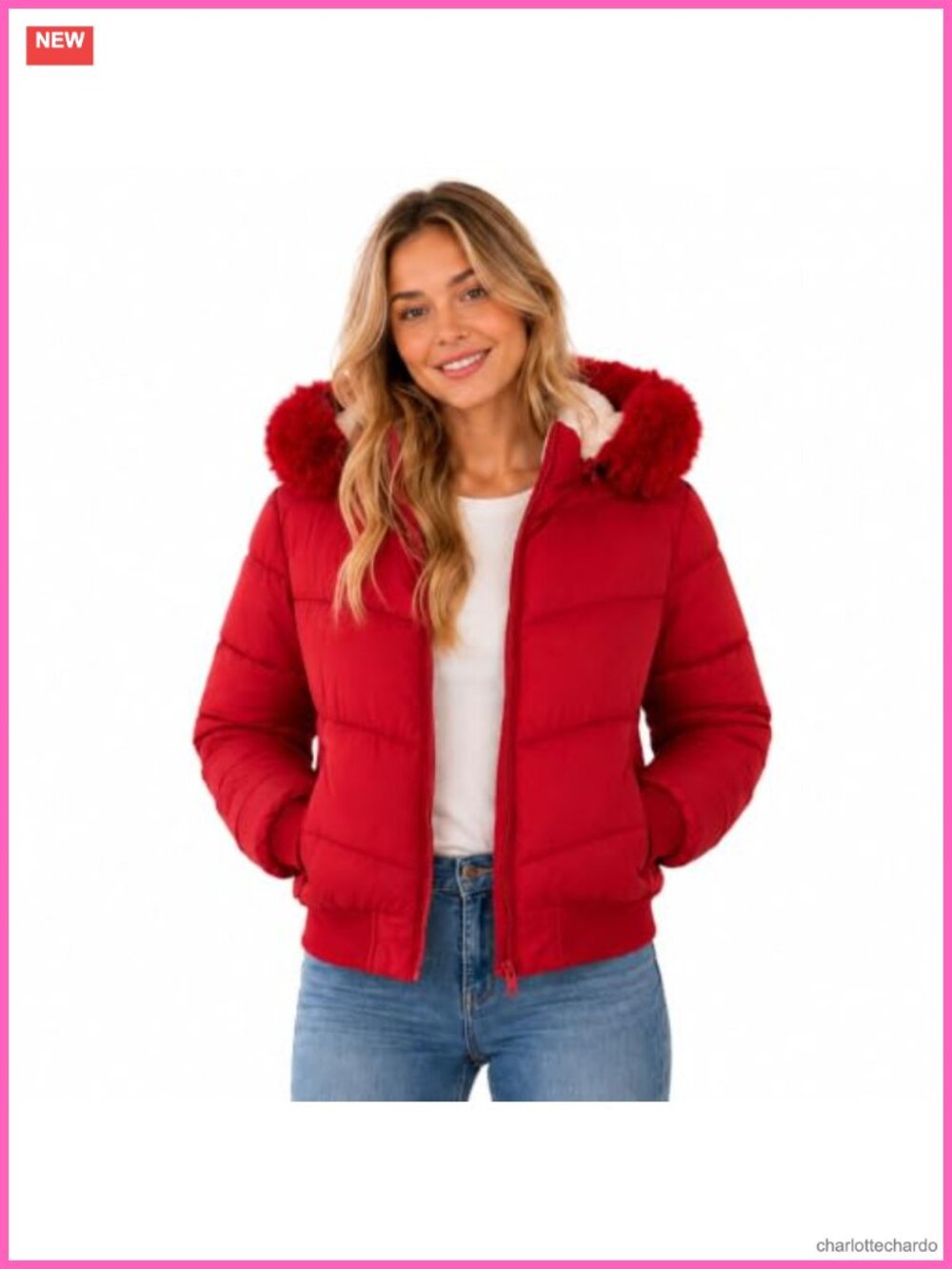 Women's Hooded Puffer Bomber Jacket Sherpa Lined Faux Fur Trim